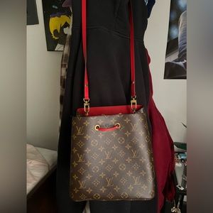 Authentic Louis Vuitton Neo Noe Red Monogram Canvas